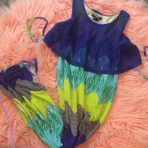 Girls Lace Maxi Dress Slit Sides Size 10